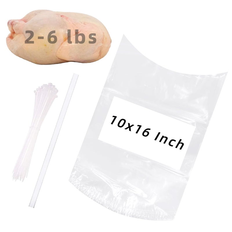 Morepack Poultry Shrink Bags,100 Pack 10x16 Inches Clear Poultry Heat Shrink Bags Freezer With 100 Zip Ties for Chickens,Rabbits - Image 1